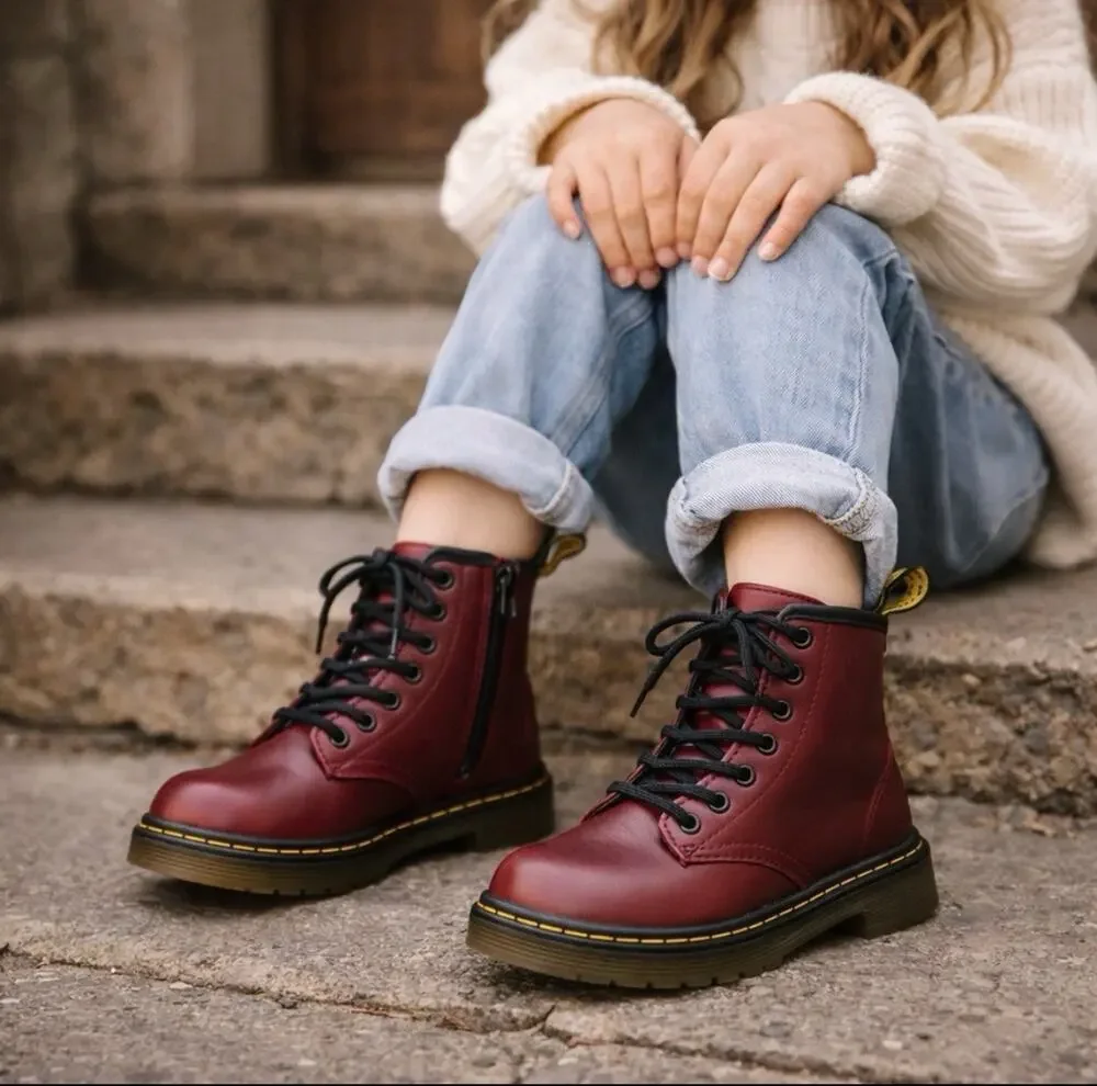 Doc Martens Air Walk US 7 Toddler Cherry Red Boots Lace Up Side Zip Air Cushion